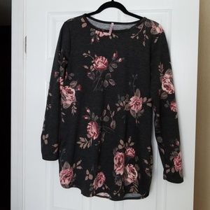 Dark Grey Pink Roses Sweater